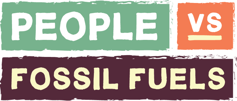 Logo for People vs Fossil Fuels. Text with each word on a colored background.