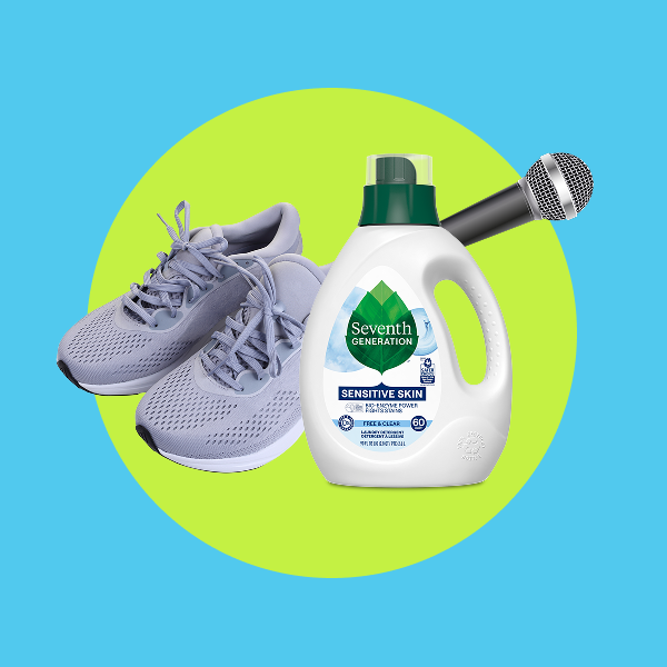 The Organizer - Seventh Generation Liquid Laundry bottle with sneakers and microphone