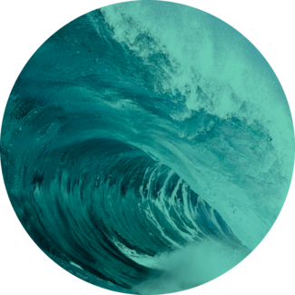 Crashing ocean waves with green tint