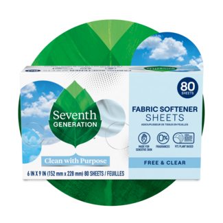 Fabric Softener Sheets - Free and Clear - Front of box on leaf background