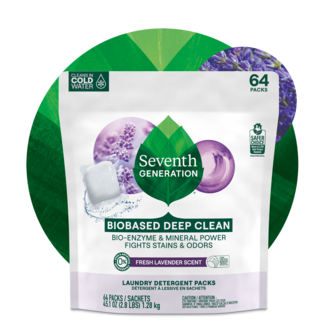 Seventh Generation Fresh Lavender Laundry Detergent Packs - Front of 64 Count Pouch