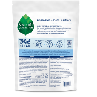 Seventh Generation Triple Action Clean Dishwasher Detergent Packs - Back of Pack