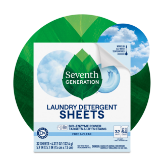 Free and Clear Laundry Sheets - Front of Pack on leaf background